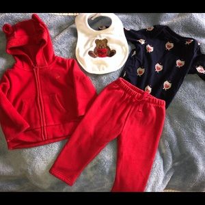 Gap Red Fleece Jogging Sweat Suit Hood Ears Heart